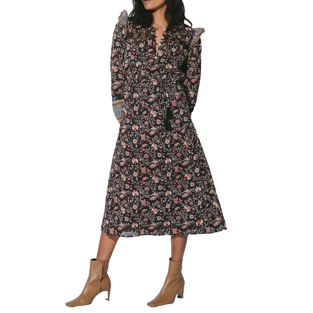 NWT Cleobella Lotus Midi Dress Lolita Block Print Long Sleeve Cotton Lin…